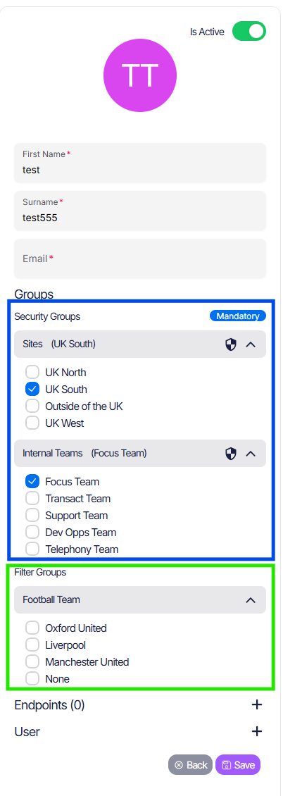 groups subscriber edit screen