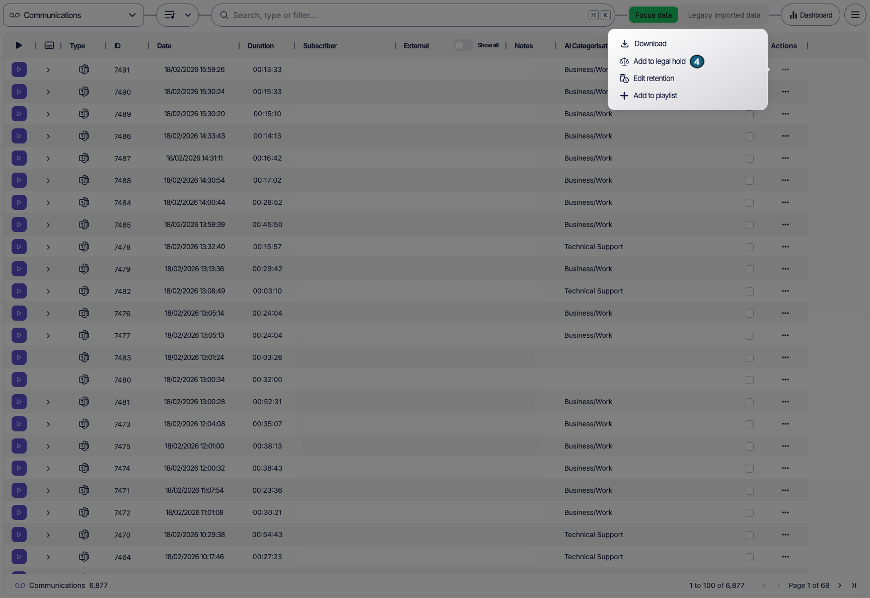 legalhold comms actions