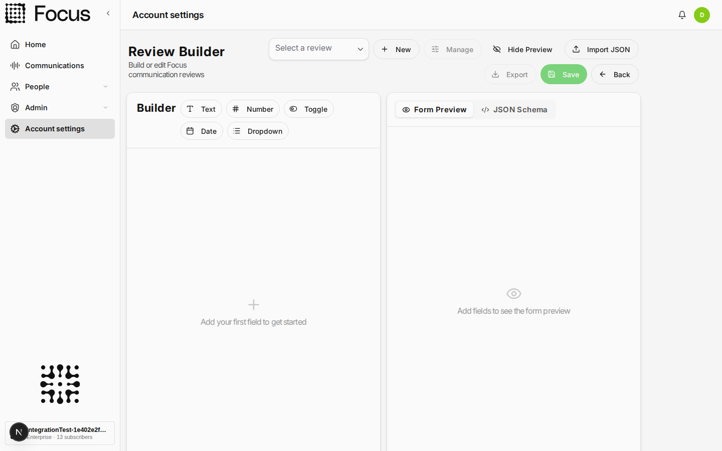 The empty Review Builder