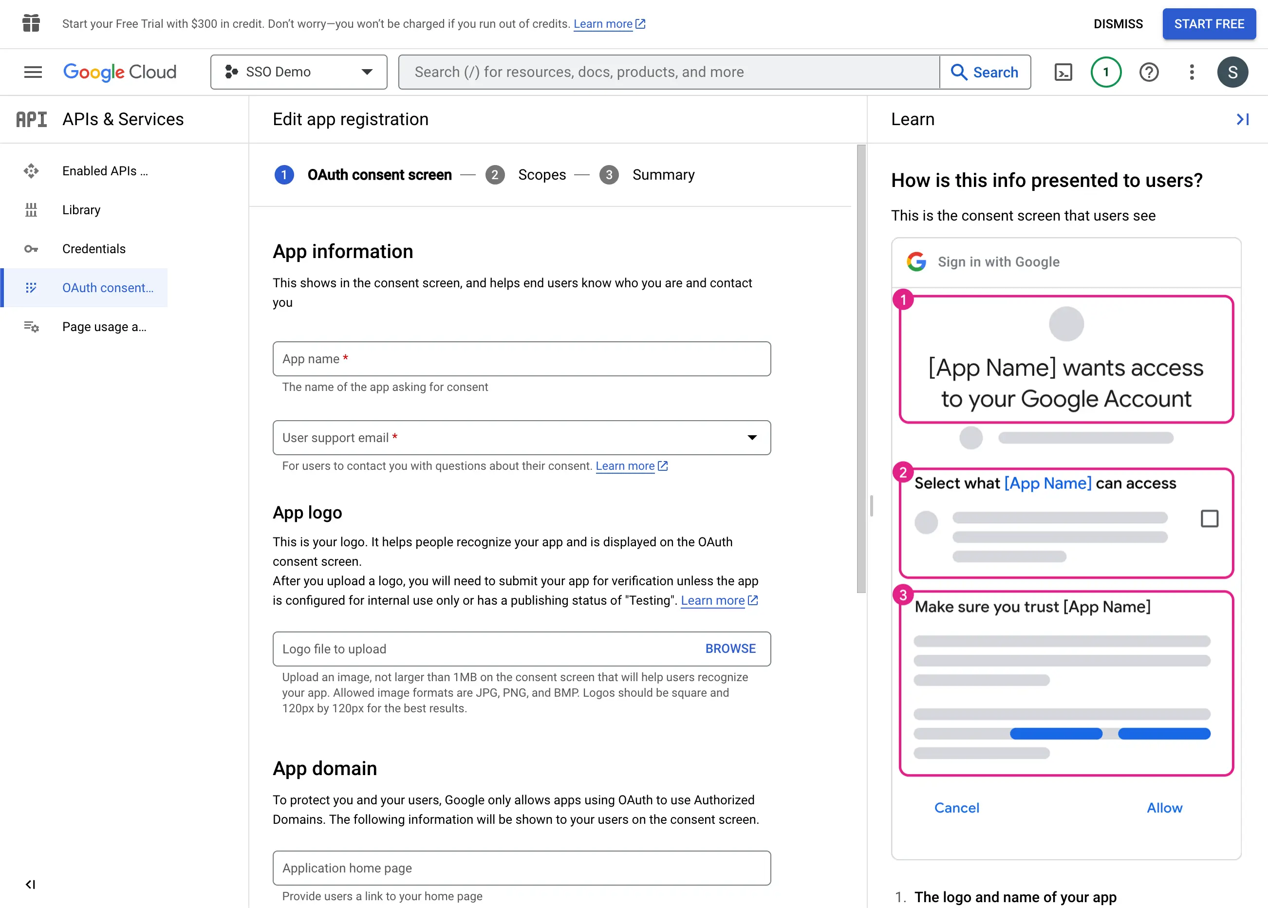 Google Workscpace Consent Screen Settings
