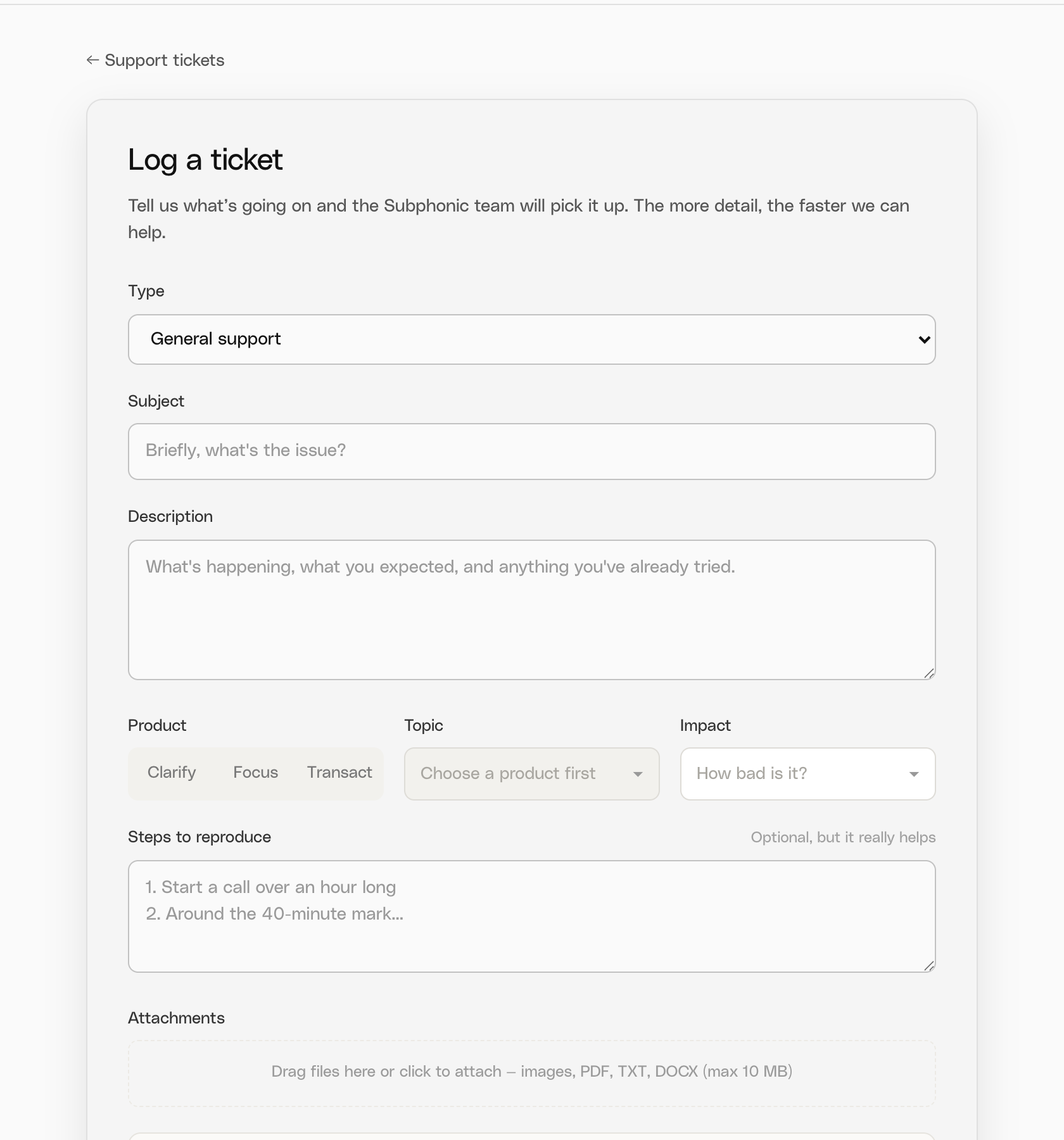 Logging a new ticket