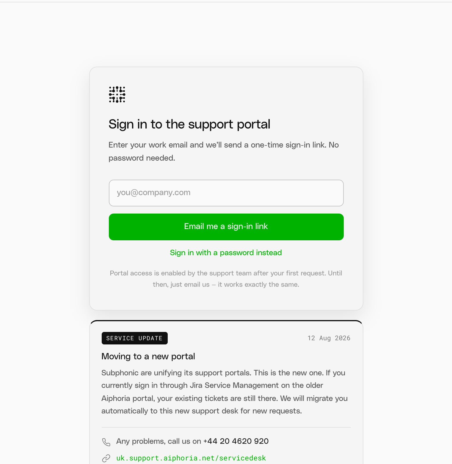 Signing in to the support portal