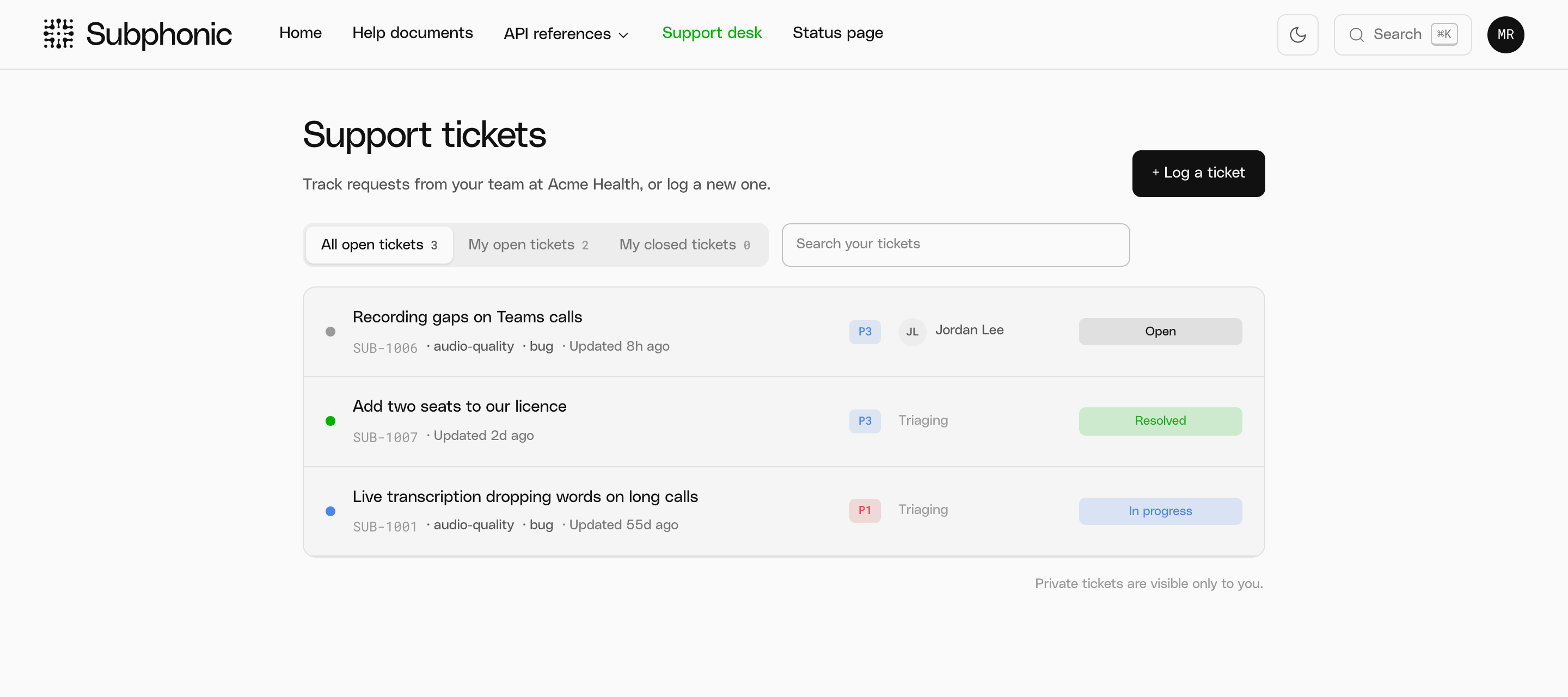 The ticket list