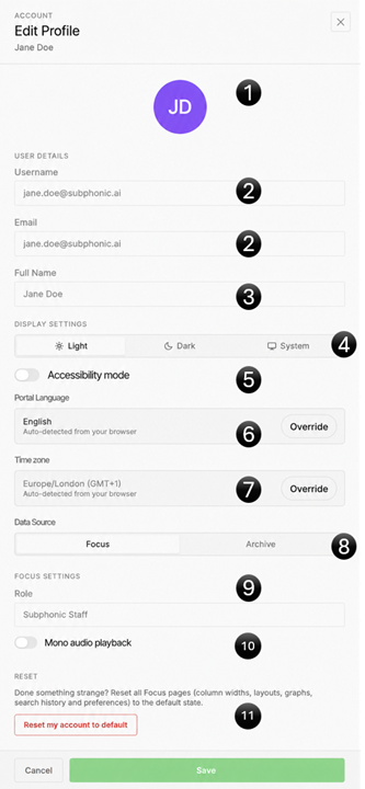Profile edit screen