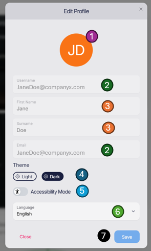 Profile edit screen