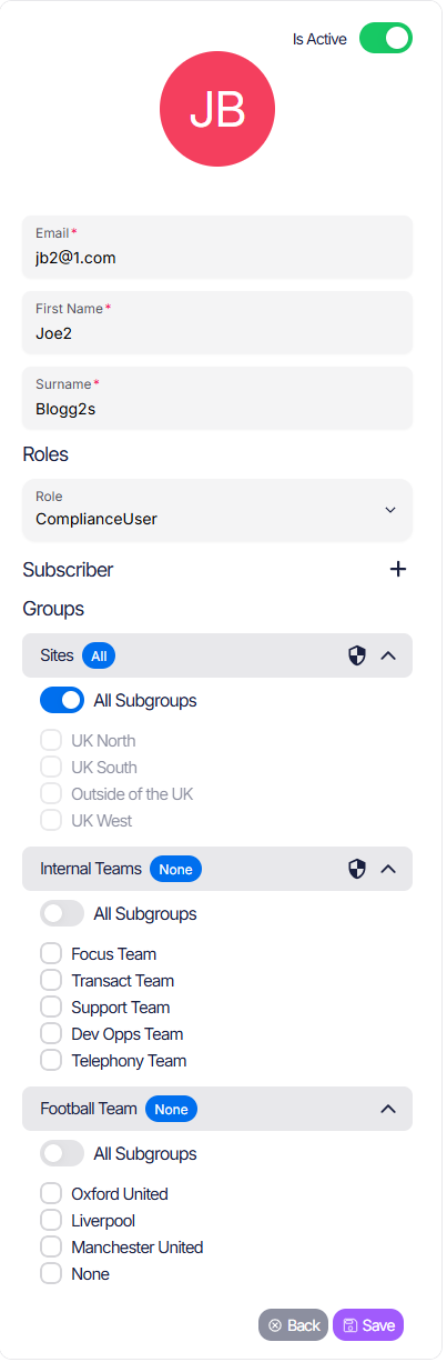 groups user edit screen