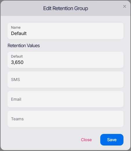 edit retention policy