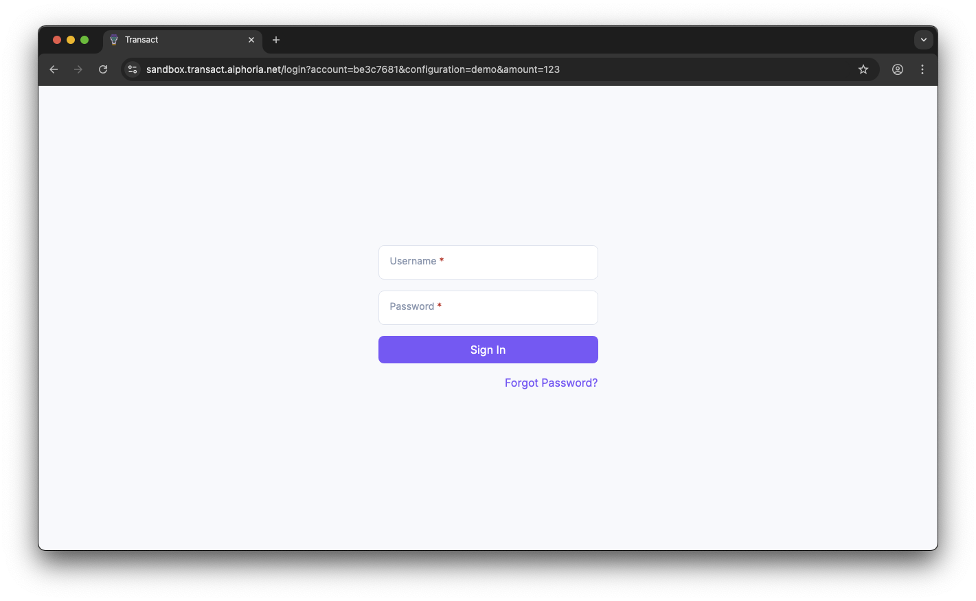 Aiphoria Transact Login Page