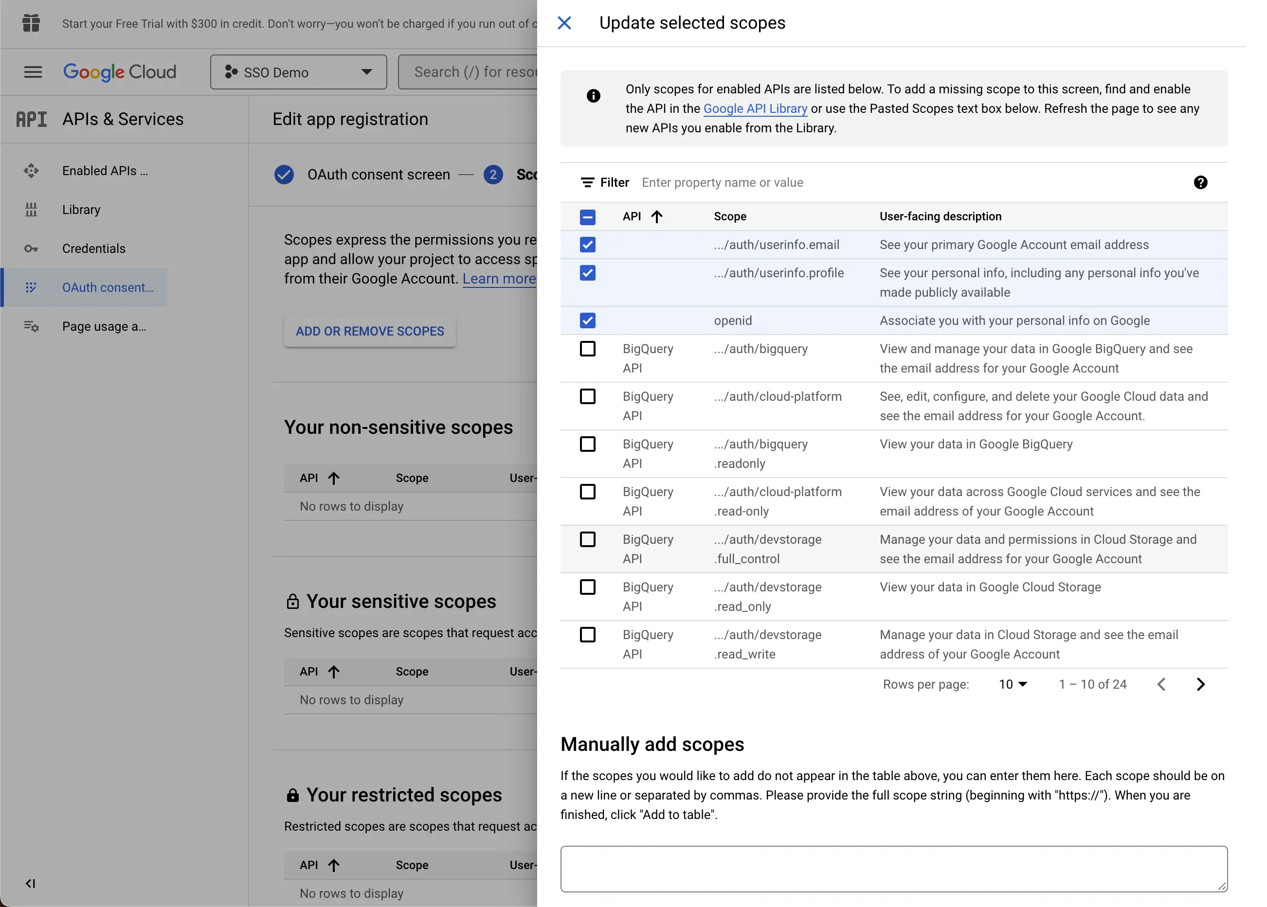 Google Workspace Consent Screen Scoprs
