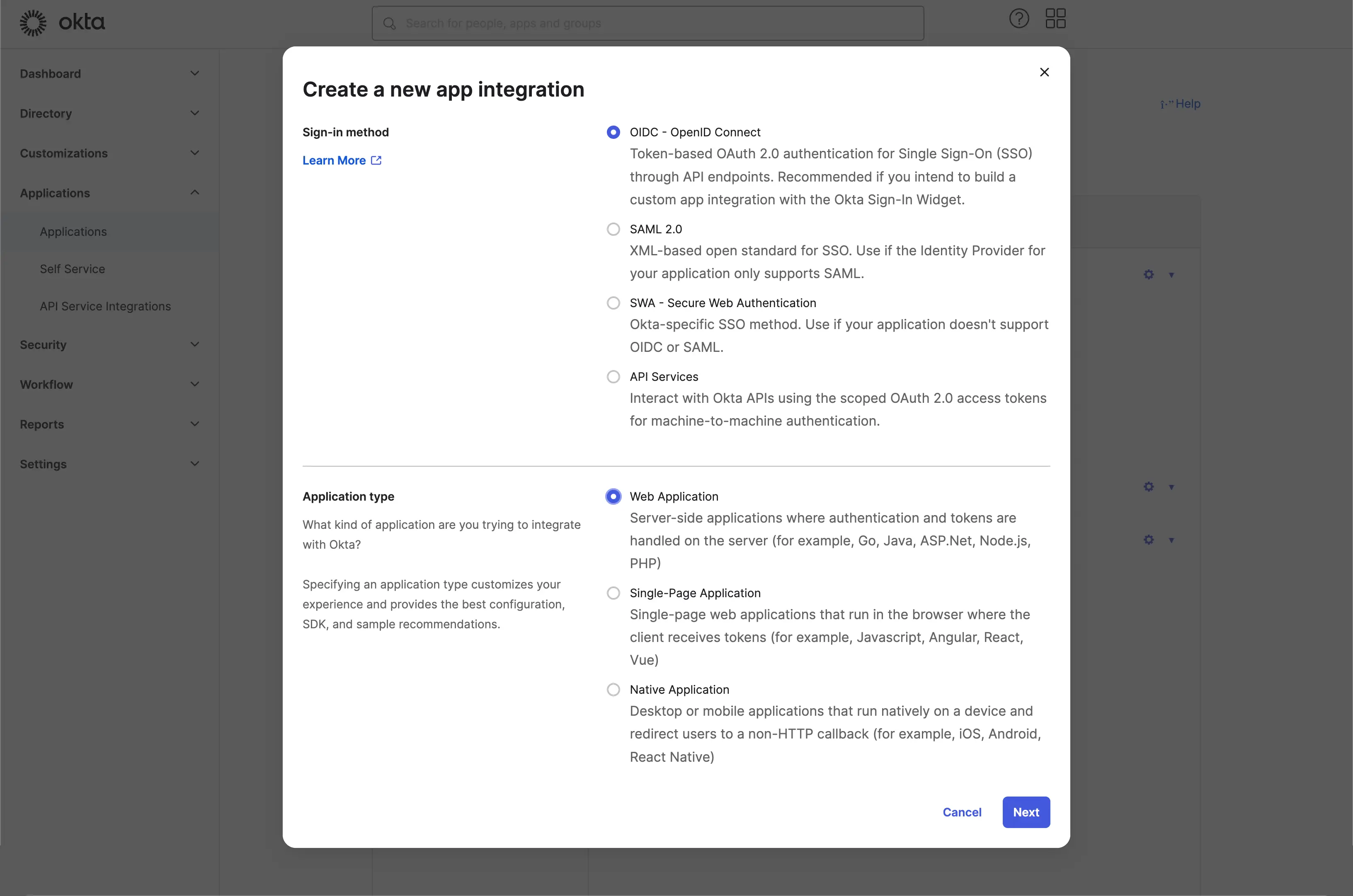 Create Okta Application