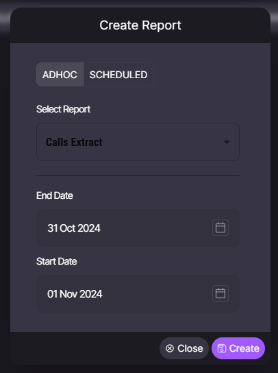 Run a new report popup