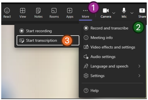 Teams transcription options