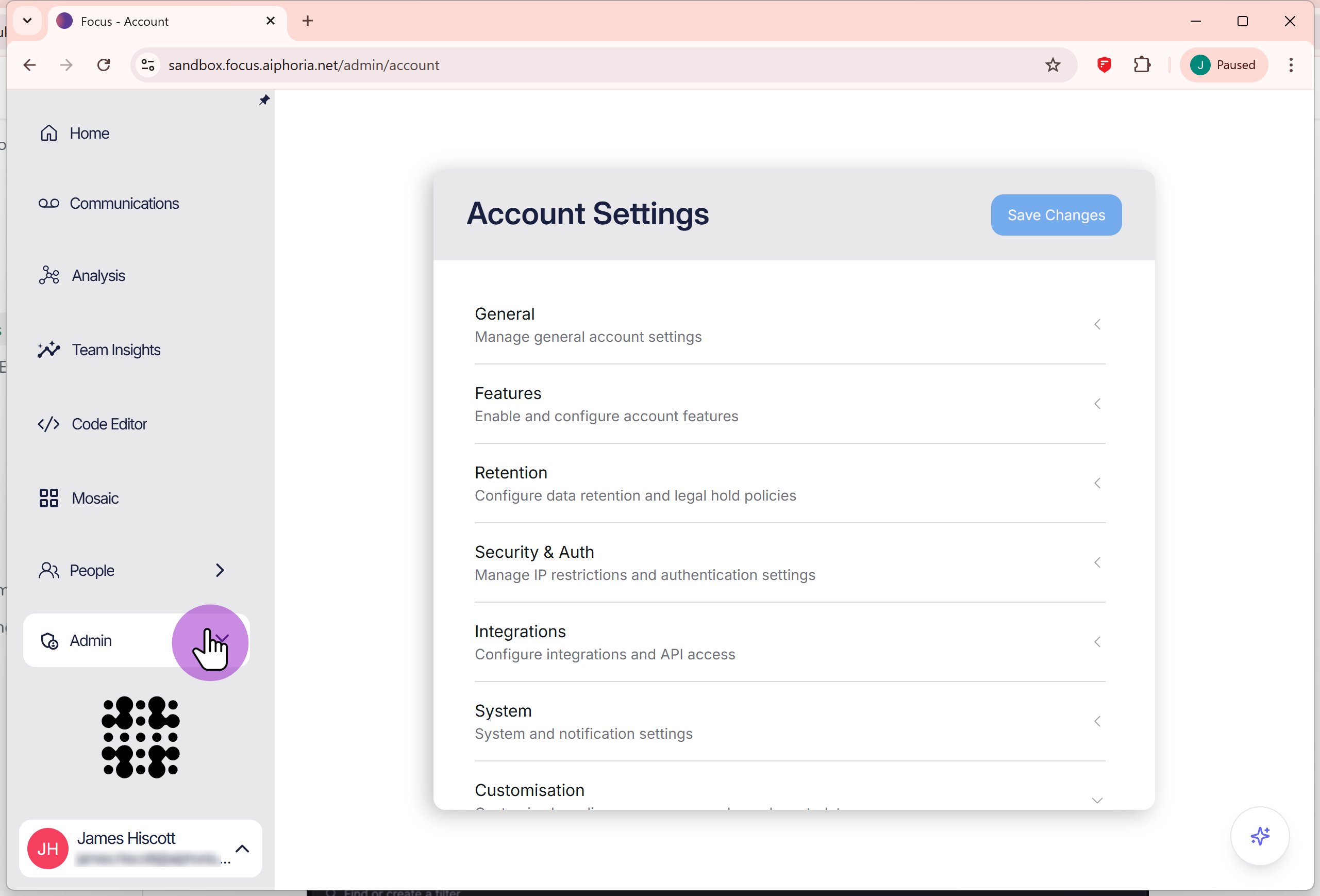 Select "Admin" from the menu