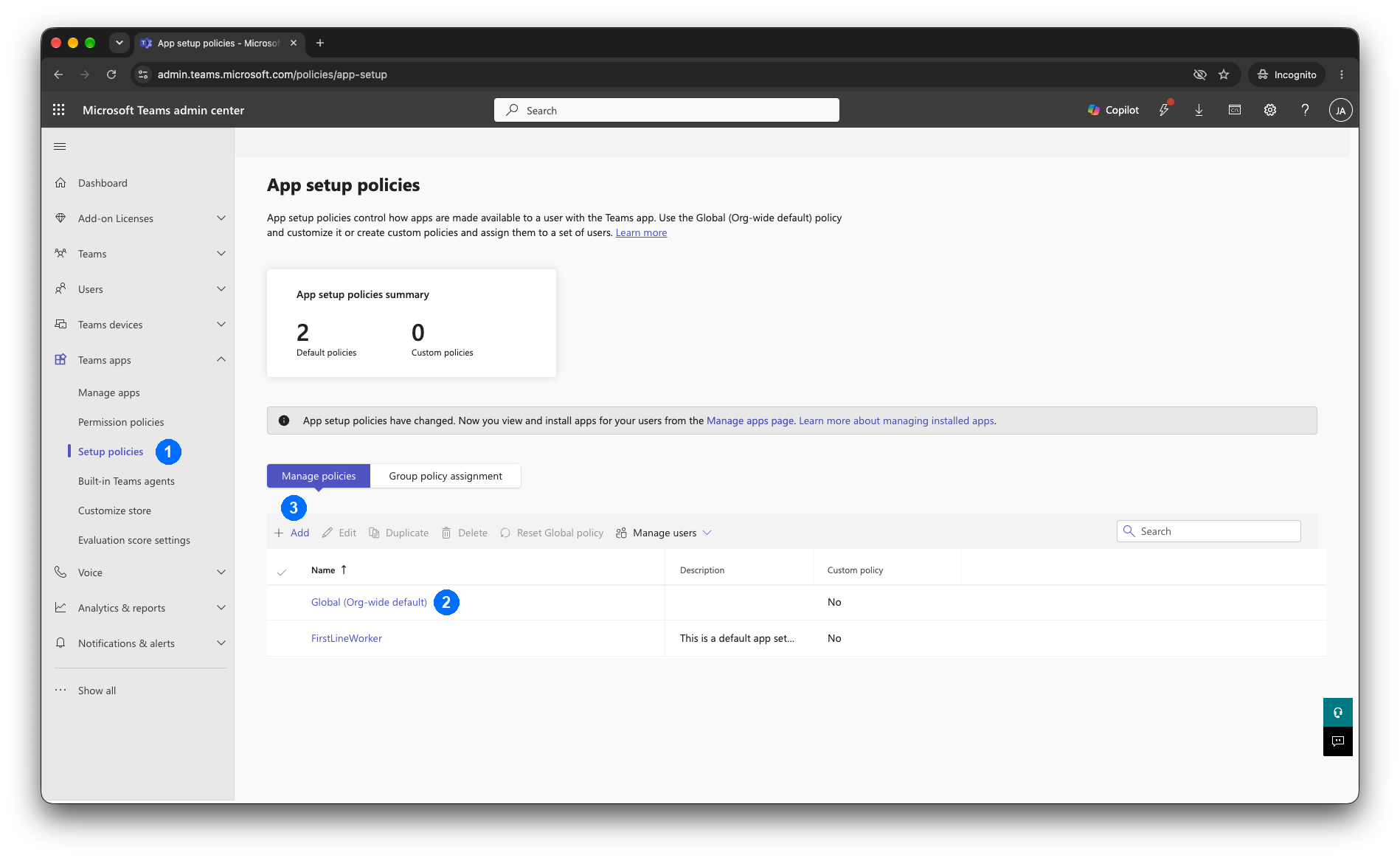 Open Setup policies